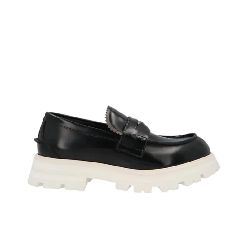 Alexander McQueen Contrast Sole Leather Penny Loafers Black White-1