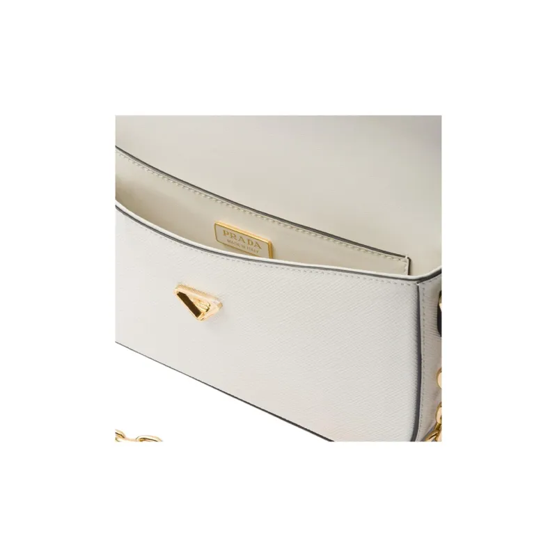 PRADA Saffiano Leather Handbag, Shoulder Bag Mini Women's White-4
