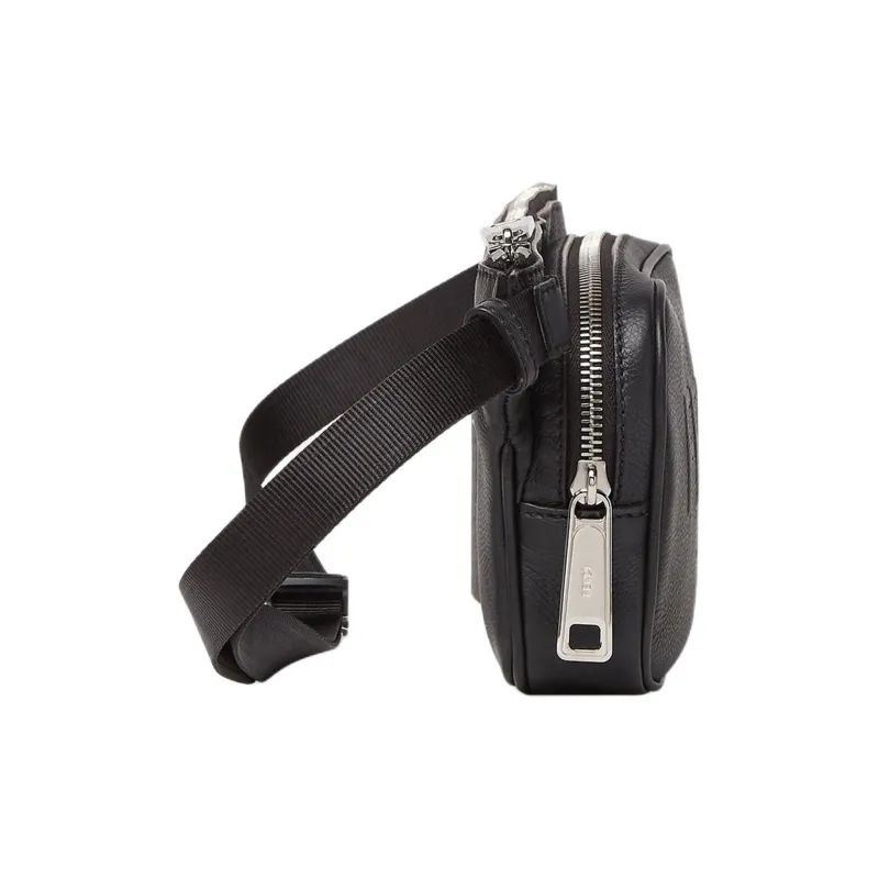 FENDI ROMA Full Grain Leather One Shoulder Crossbody Fanny Pack Men's Black-1