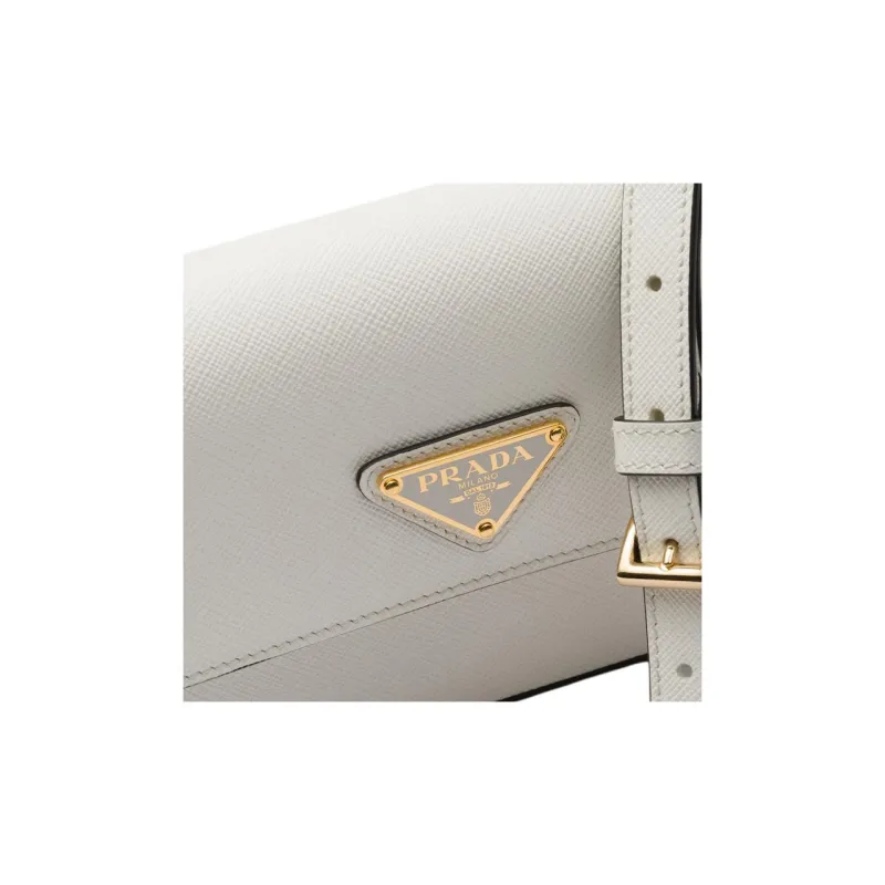 PRADA Saffiano Leather Handbag, Shoulder Bag Mini Women's White-3