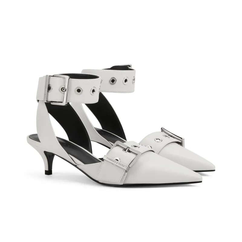CHARLES&KEITH Small Charles & Keith Gothic Style One Strap Sandals 5.3cm Women's Black/White-6