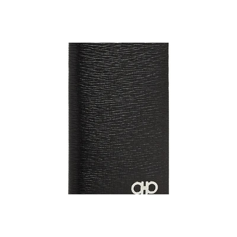 FERRAGAMO GANCINI Embossed Calfskin Wallet Men's Black & Lining Blue-3