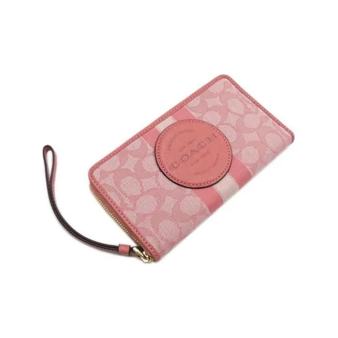 COACH Dempsey Fabric Cell Phone Pouch Wrist Bag Wallet Small Size Women's Rose Petal Pink Macaron Color Scheme-3