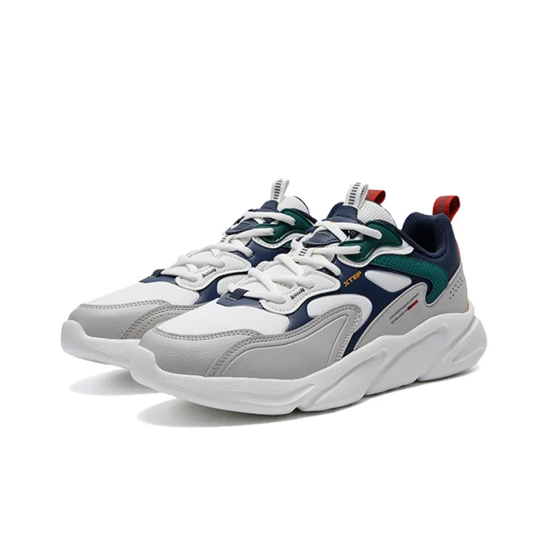 XTEP Lightning Cushioning Anti Slip And Wear Resistant Low Top Chunky Sneakers Men's Gray White Blue-2