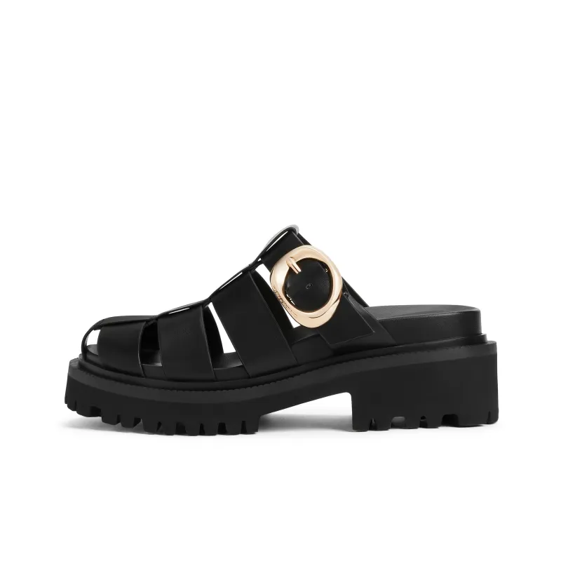 CHARLES&KEITH Small CK Wrap toe Slippers 7cm Women's Chalk White/Black Black-4