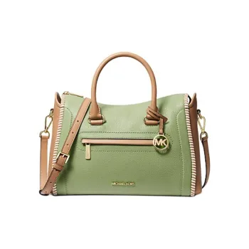 MICHAEL KORS Carine Litchi Grain Leather Shoulder Bag Crossbody Bag Handbag Large Size Women's Green & Brown