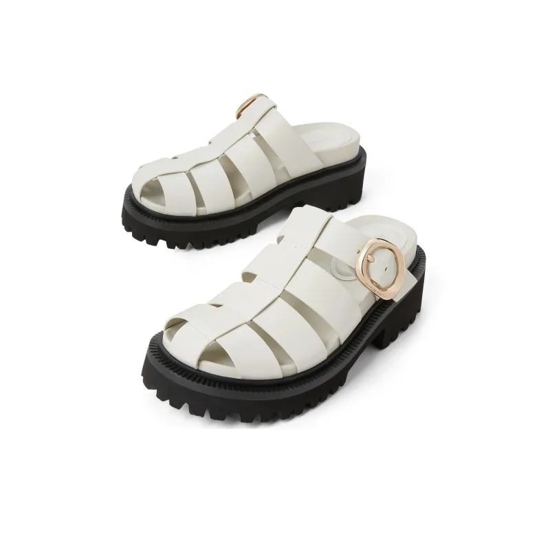 CHARLES&KEITH Small CK Wrap toe Slippers 7cm Women's Chalk White/Black Black-2