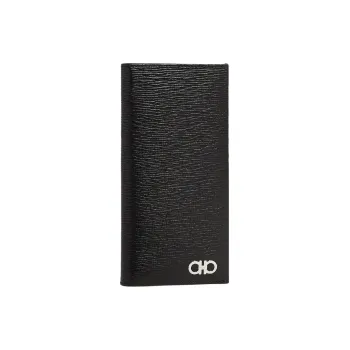 FERRAGAMO GANCINI Embossed Calfskin Wallet Men's Black & Lining Blue