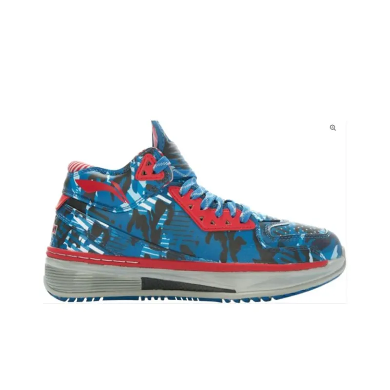 LiNing WOW 2 Cushioned Slip Resistant Mid Top Basketball Shoes Men's Blue Camouflage-1