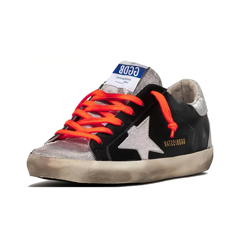 Golden Goose Super-Star Low-Top Stylish Skateboarding Shoes Women's Black Orange Silver-2