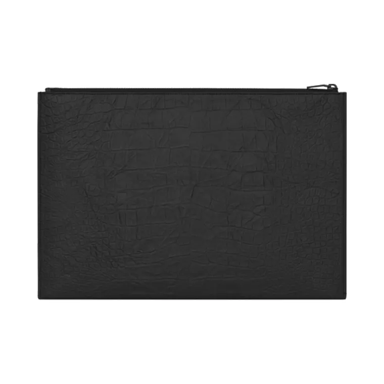 SAINT LAURENT Sheepskin Clutch Briefcase Men's Black-1