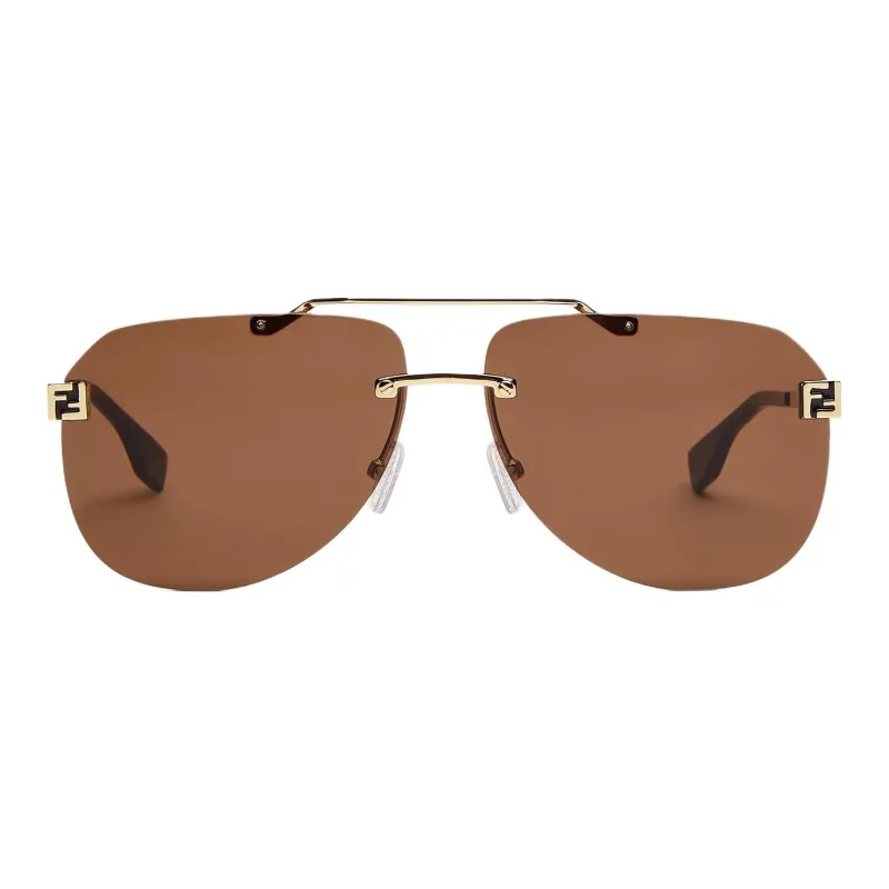 FENDI Metal Aviator Sunglasses Unisex Gold-1