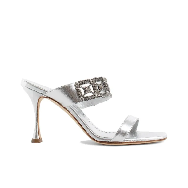 MANOLO BLAHNIK Slide Slippers Women's Silver-1