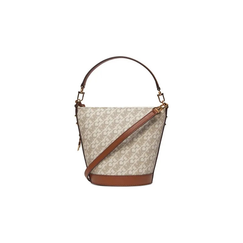MICHAEL KORS Coated Canvas Bucket Bag, Handbag, Shoulder Bag, Crossbody Bag Trumpets Women's White & Acorn Brown-1