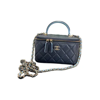 CHANEL Sheepskin With Leather Controller Makeup Bag, Handbag, Shoulder Bag, Crossbody Bag Women's Blue