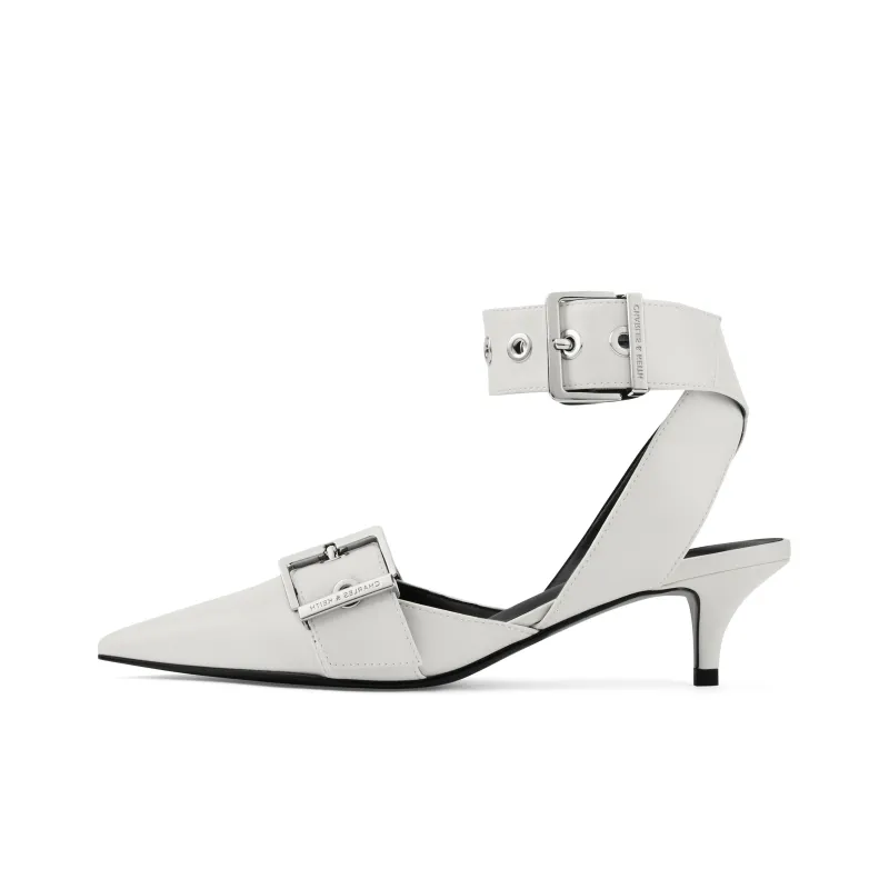 CHARLES&KEITH Small Charles & Keith Gothic Style One Strap Sandals 5.3cm Women's Black/White-5