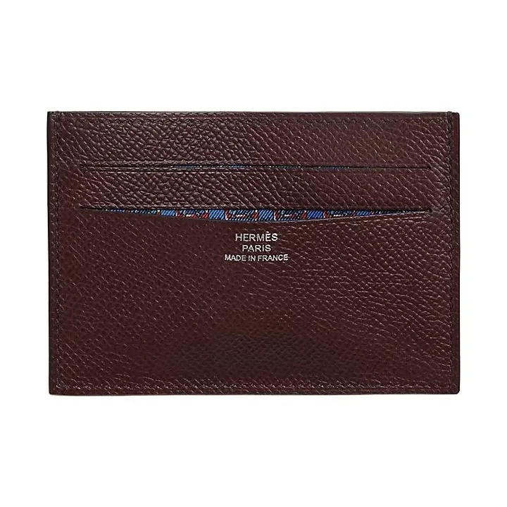 HERMES Citizen Twill Epsom Calfskin Card Holder Men's Celil Red Spelling French Blue Spelling Sapphire-0