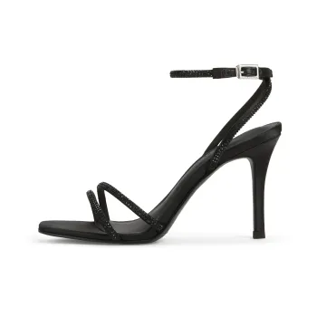 CHARLES&KEITH Small CK One-Strap High Heel Sandal 9.2cm Women's BLACK TEXTURED/White White