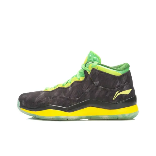 LiNing WOW 3 Cushioning, Wear Resistant Mid Top Basketball Shoes Men's Black Green Yellow