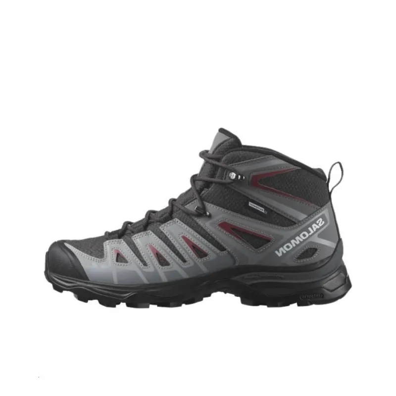 SALOMON X Ultra Pioneer Cushioning Anti-Slip And Wear-Resistant High-Top Outdoor Shoes Women's Black Gray Red-0