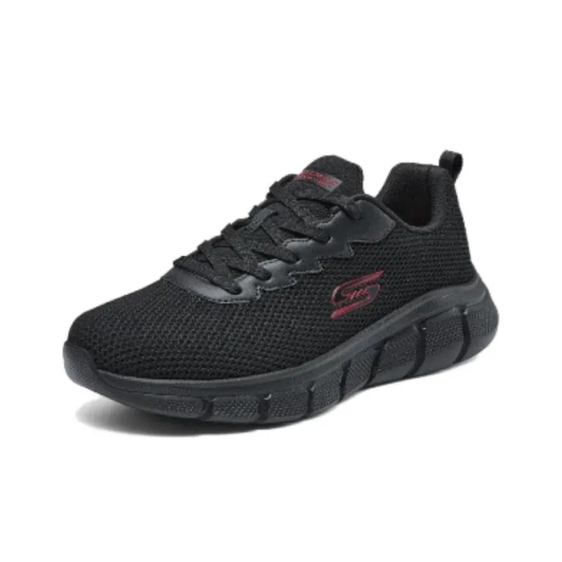 Skechers Cushioned Slip Resistant Breathable Low Top Running Shoes Men's Black-4