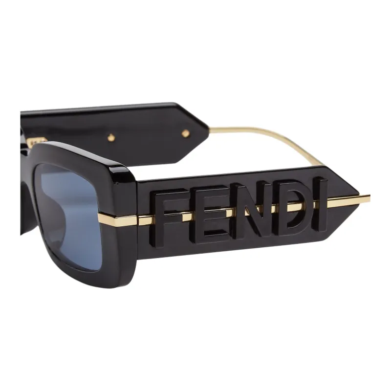 FENDI Acetate, Plastic, Metal Rectangular Sunglasses Unisex Black-2