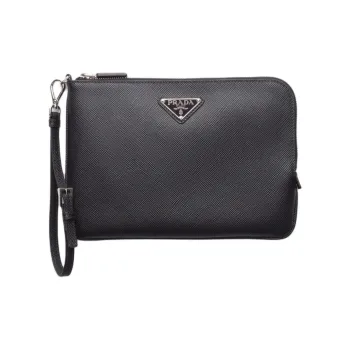 PRADA Leather Clutch Small Size Men's Black