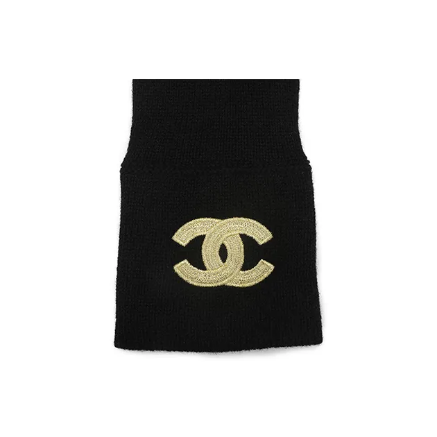 CHANEL Knit Gloves Women's Black-2