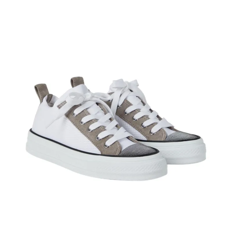 Brunello Cucinelli Monili-Detailed Panelled Lace-Up Sneakers Women's-2