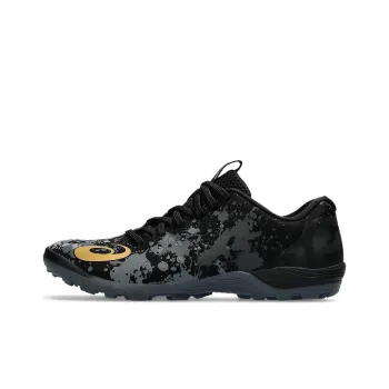 Asics TF Rubber Broken Studs Slip Resistant Soccer Shoes Men's Black Gray Gold