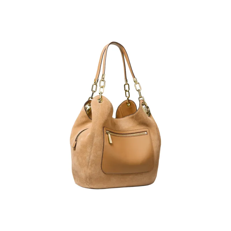 MICHAEL KORS MK Lillie Suede Handbag, Shoulder Bag Tubas Women's Light Peanut-1