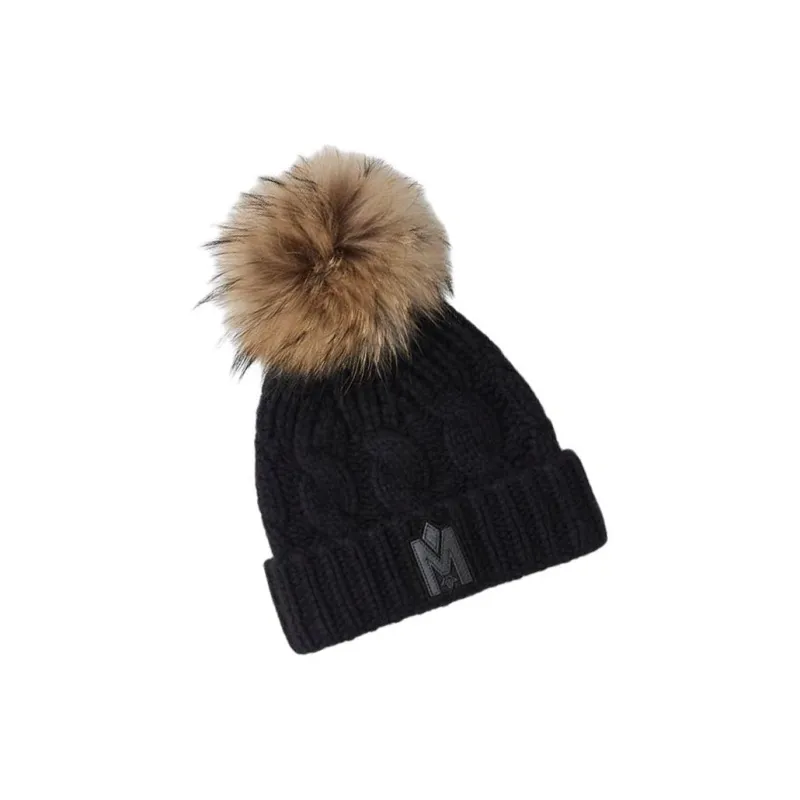 MACKAGE Cashmere Wool Leather Fur Beanies Kids' Black-1