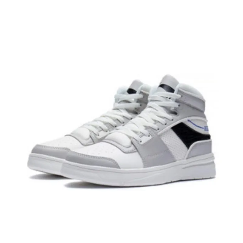LiNing Wave Anti Slip And Wear Resistant Lightweight High Top Skateboard Shoes Men's Gray Black-3
