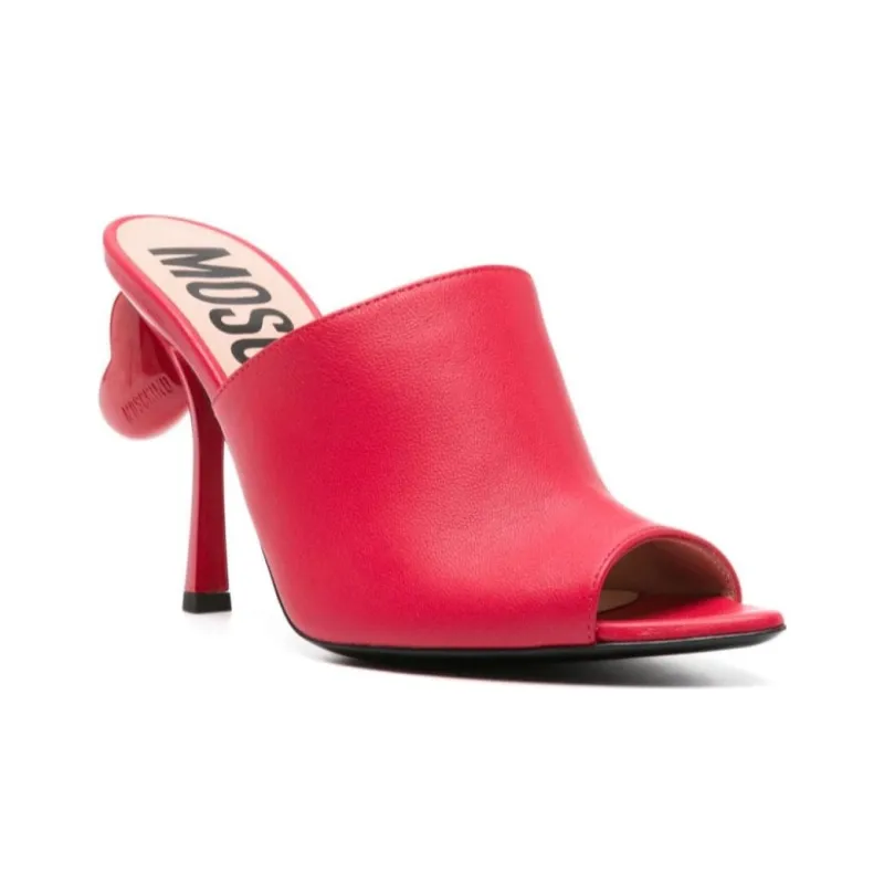 MOSCHINO 100mm Heart-detail Leather Mules-2