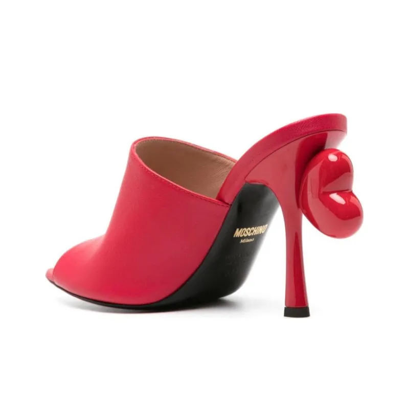 MOSCHINO 100mm Heart-detail Leather Mules-3