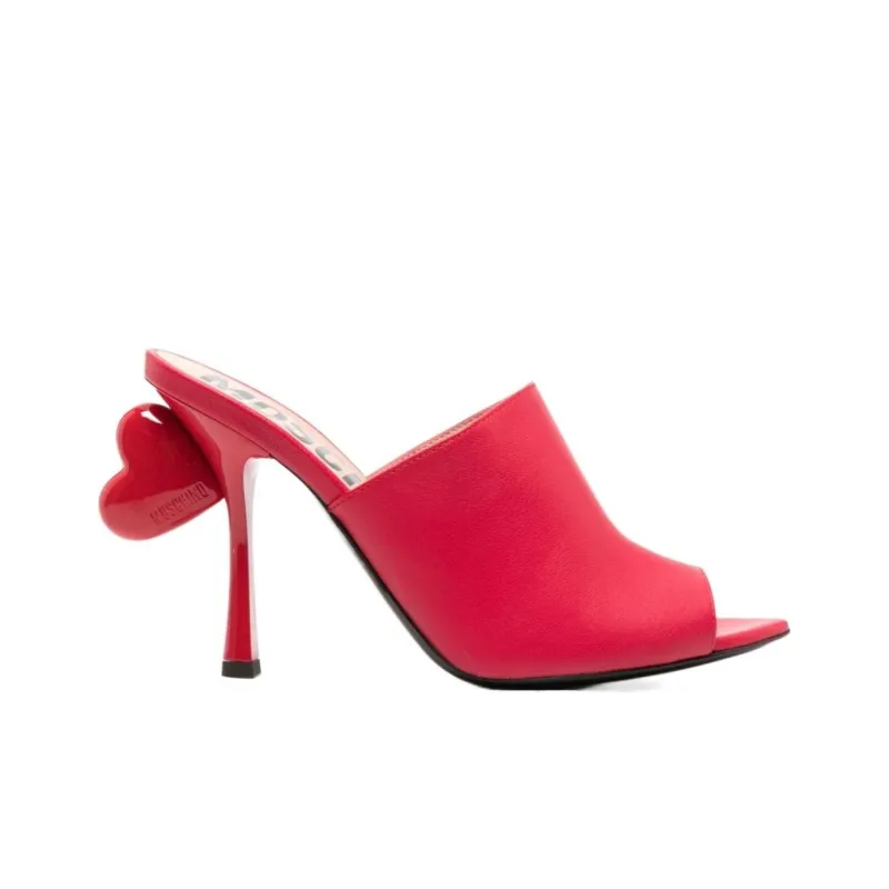 MOSCHINO 100mm Heart-detail Leather Mules-1