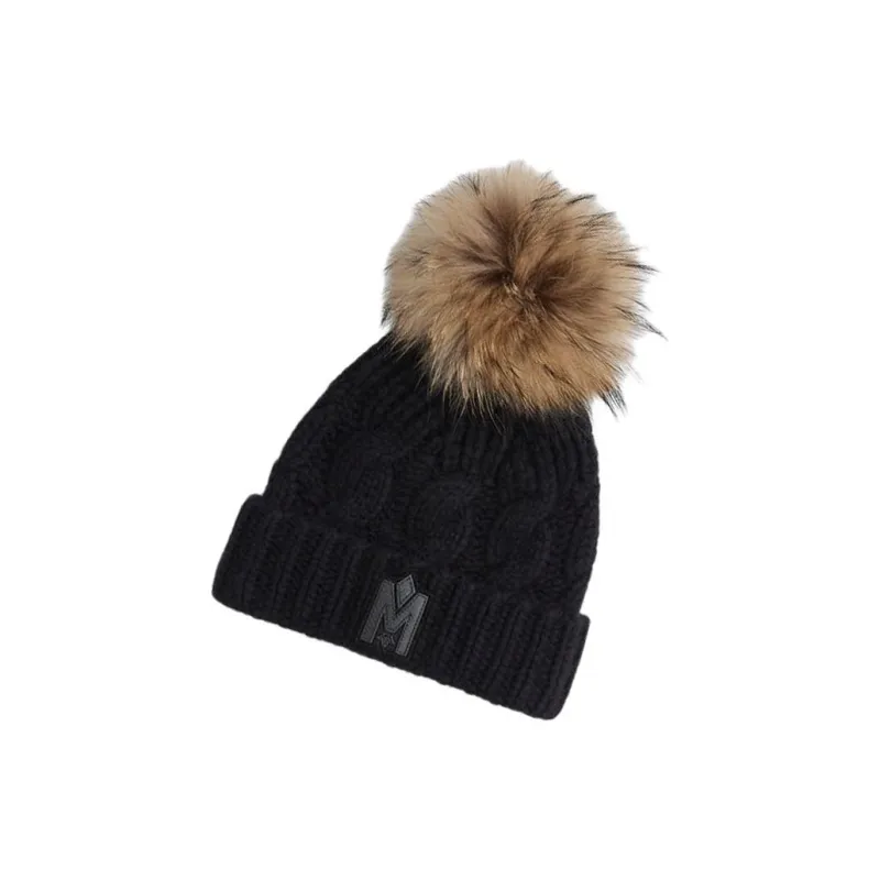 MACKAGE Cashmere Wool Leather Fur Beanies Kids' Black-2