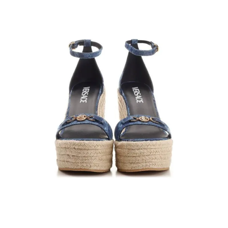 VERSACE Barocco Denim Wedge Sandals-3