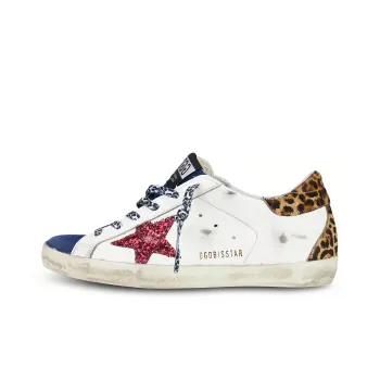Golden Goose Super-Star Low-Top Casual Shoes Women's White/Blue Leopard