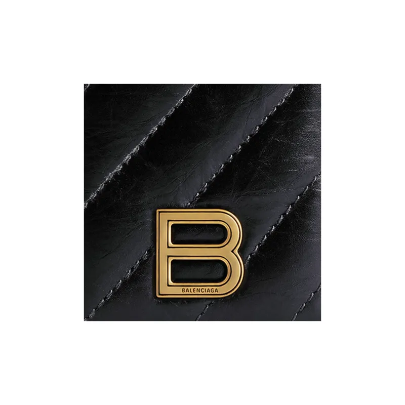 Balenciaga CRUSH Calfskin Card Holder Women's Black-5