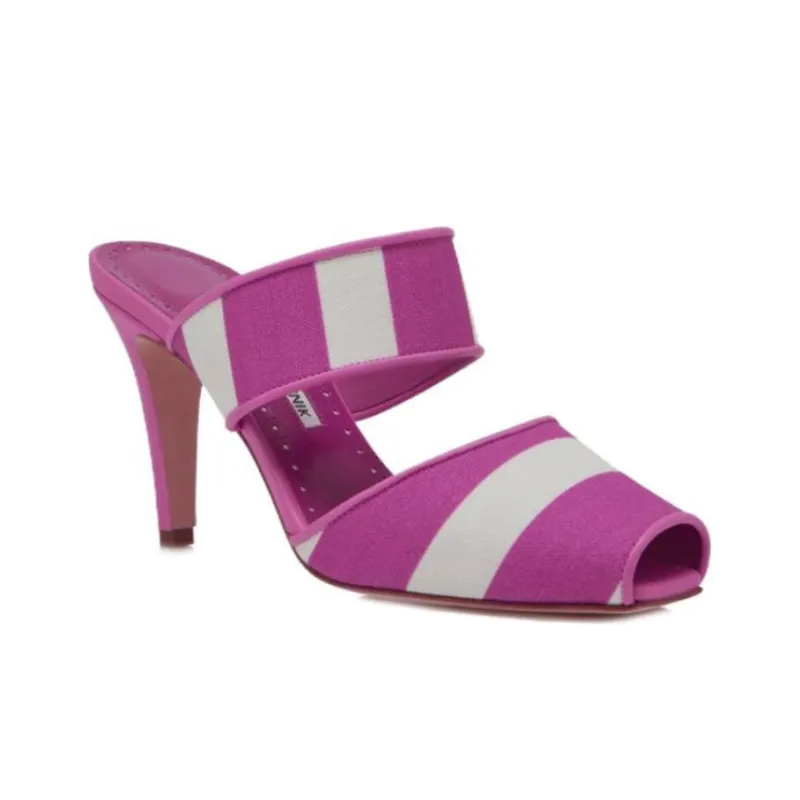MANOLO BLAHNIK Genuine Leather Sole Wrap-toe Slippers Women's Pink-2