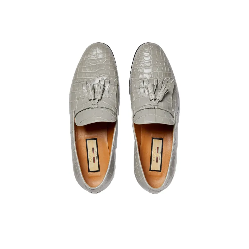 GUCCI Crocodile Loafers Men's Gray-2