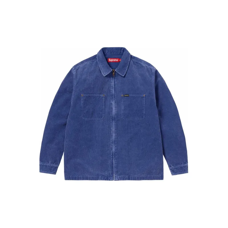 Supreme Washed Corduroy Zip Up Shirt Blue M - POIZON 