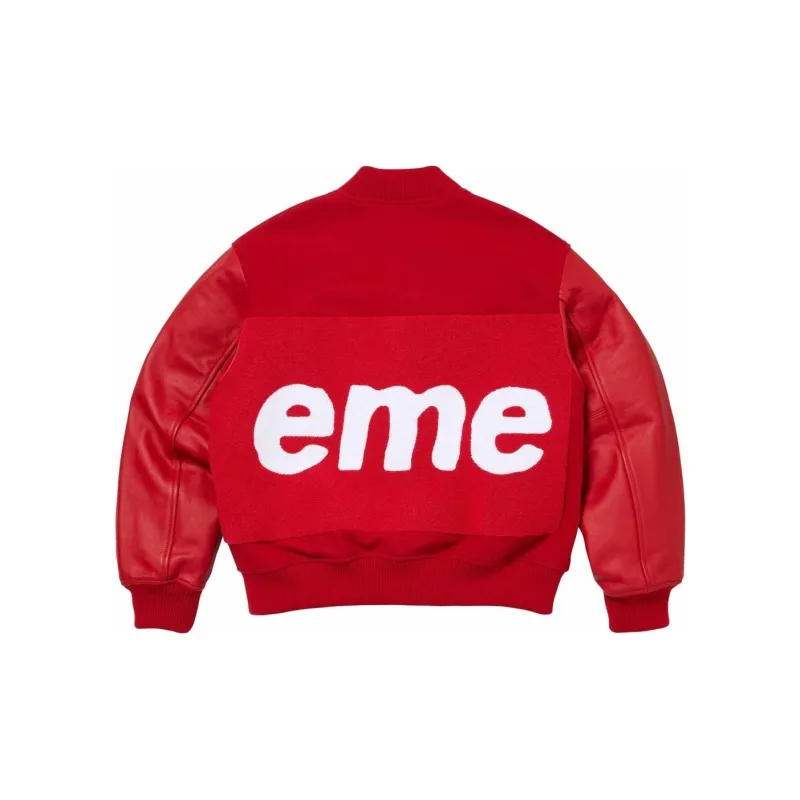 Supreme Big Logo Chenille Varsity Jacket Red - POIZON