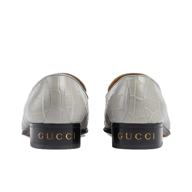 GUCCI Crocodile Loafers Men's Gray-3