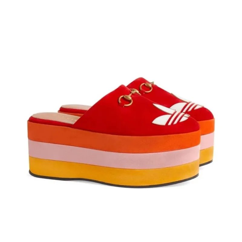 GUCCI Adidas X GUCCI Women's Gg Platform Sandal 'Red Suede' Women's-2