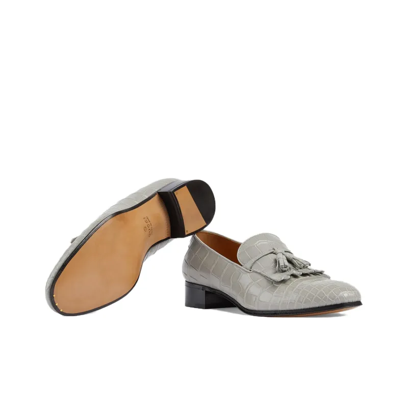 GUCCI Crocodile Loafers Men's Gray-4