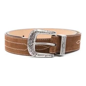 Polo Ralph Lauren Pattern Design Pin Buckle Leather Belts Women's Brown Width 3.5CM