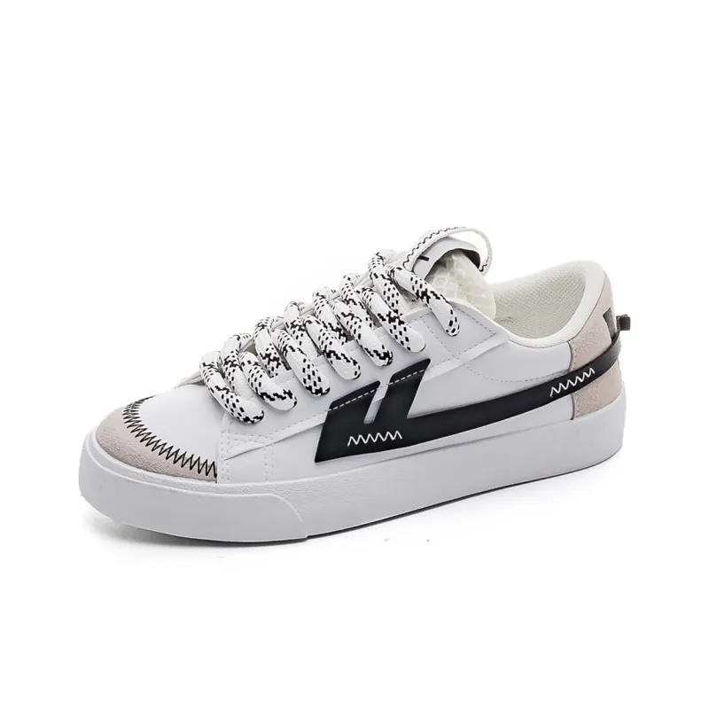 Warrior Puffy Shoes Wear resistant Lightweight Breathable And Non slip. Low Top Skateboard Shoes Unisex White Black-1
