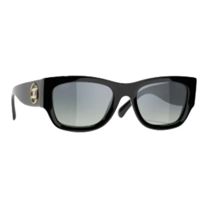 CHANEL Rectangular Sunglasses Unisex Black-1